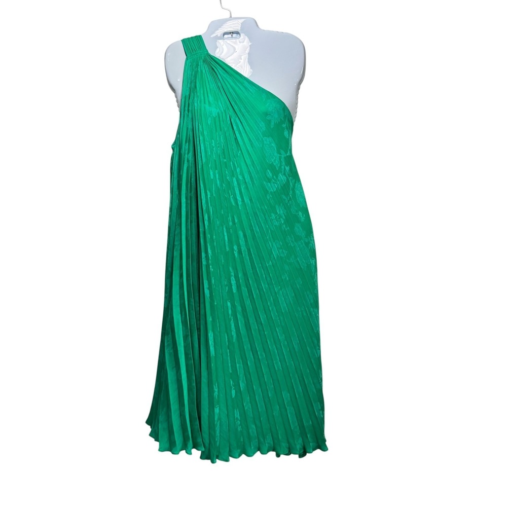 Banana Republic Emerald Green One-Shoulder Pleated Midi Dress